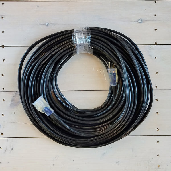 100' 12/3 Black Flat Extension Cord with Lighted End