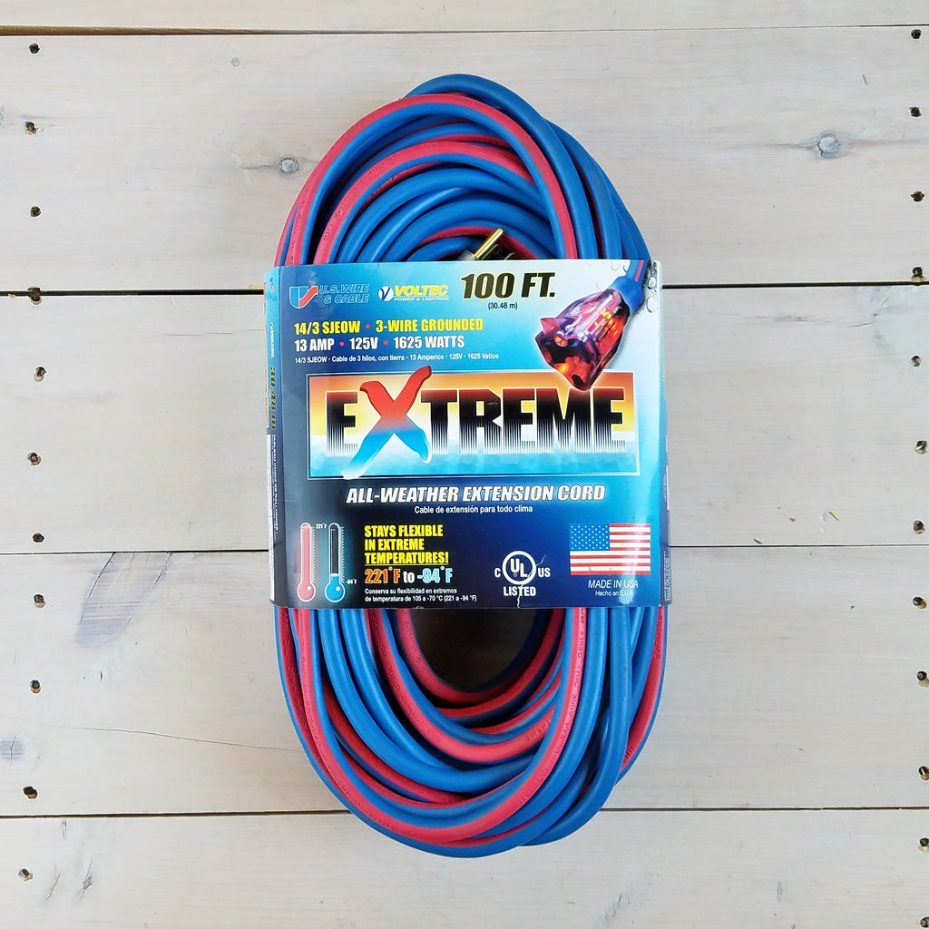 100' 14/3 Blue Cold Weather Extension Cord W Lighted End - USA