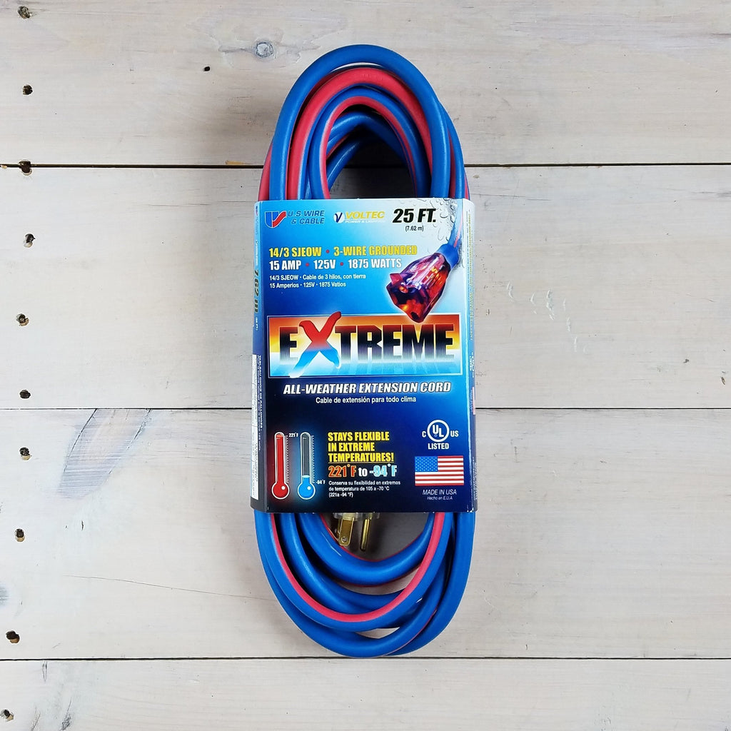 25' 14/3 Blue Cold Weather Extension Cord W Lighted End - USA
