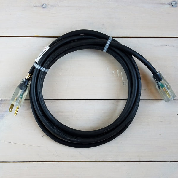 10' 12/3 Black Extension Cord with Lighted Female End