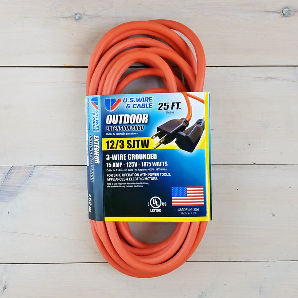 25' 12/3 Orange Extension Cord - USA