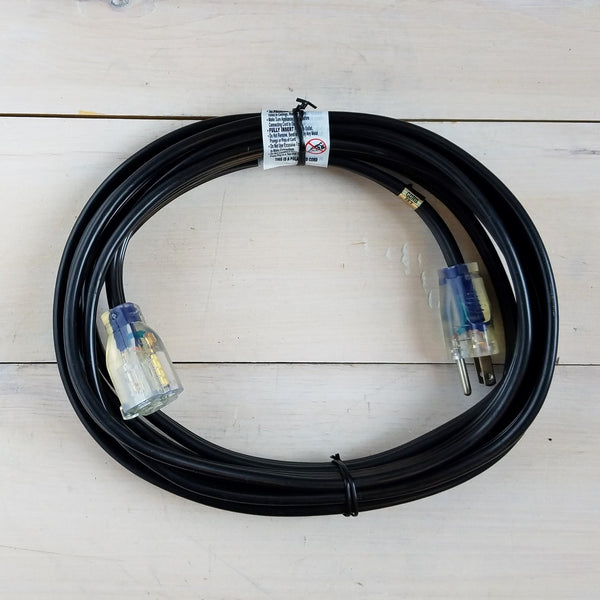 15' 12/3 Black Flat Extension Cord with Lighted End