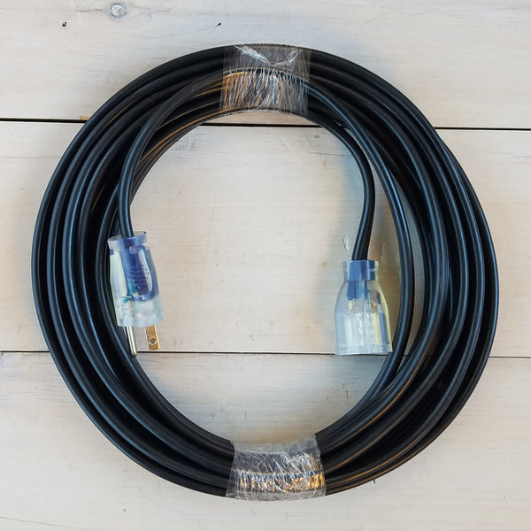 25' 12/3 Black Flat Extension Cord with Lighted End