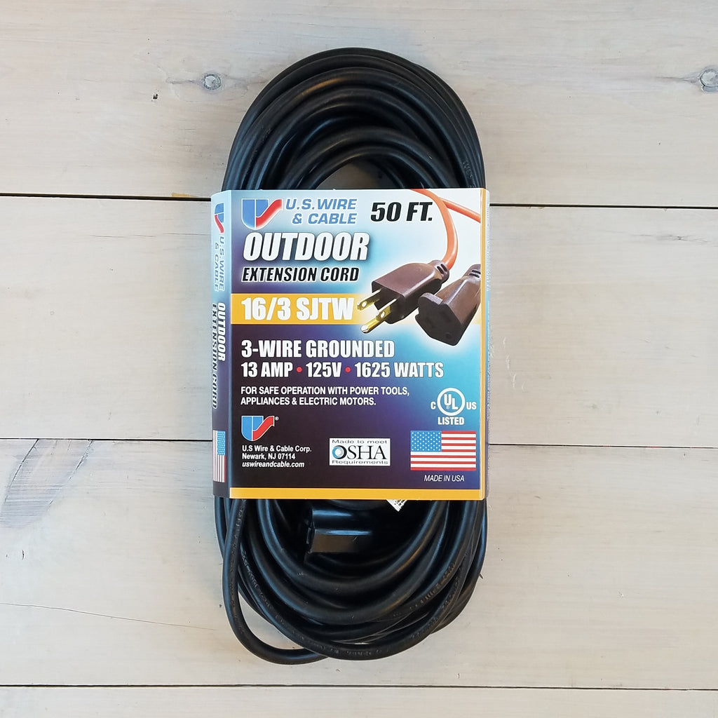 50' 16/3 Black Indoor / Outdoor Extension Cord - USA