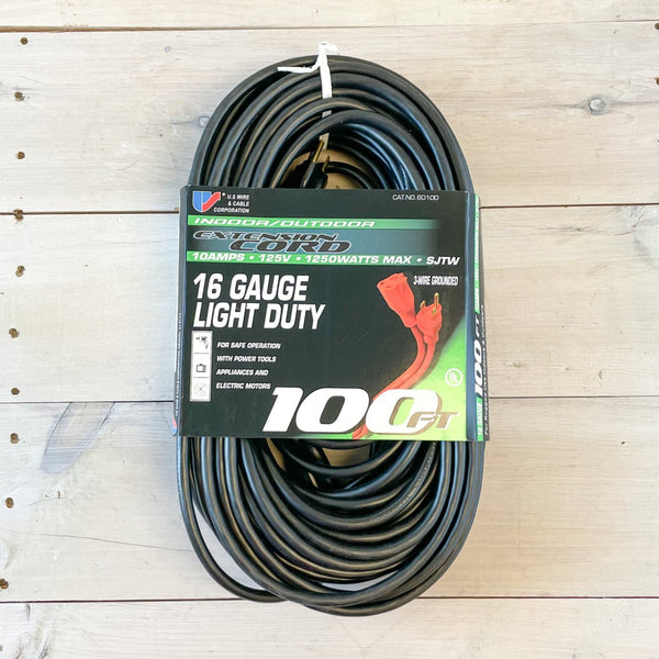 100' 16/3 Black Indoor / Outdoor Extension Cord