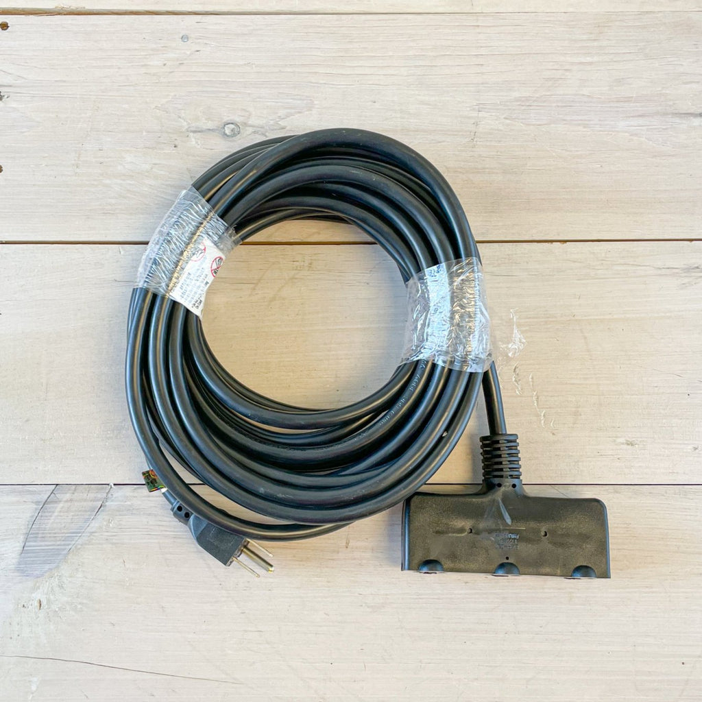 25' 14 Gauge Black Extension Cord with Black Triple Outlet