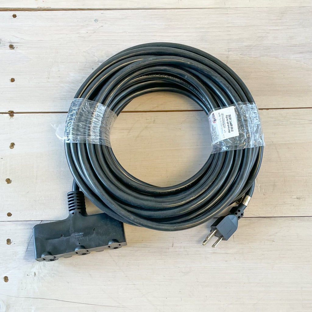 50' 14 Gauge Black Extension Cord with Triple Outlet