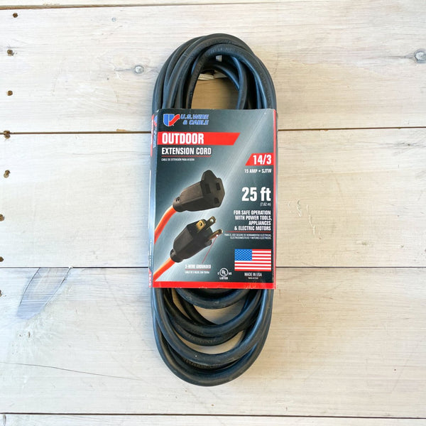 25' 14/3 SJTW Black Extension Cord with Single Outlet