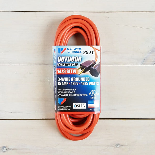 25' 14/3 SJTW Orange Extension Cord with Single Outlet