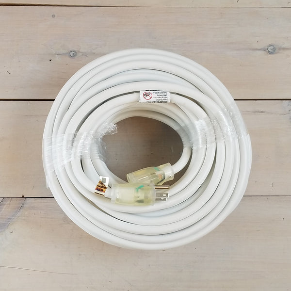 100' 12/3 SJTW White Extension Cord with Lighted End
