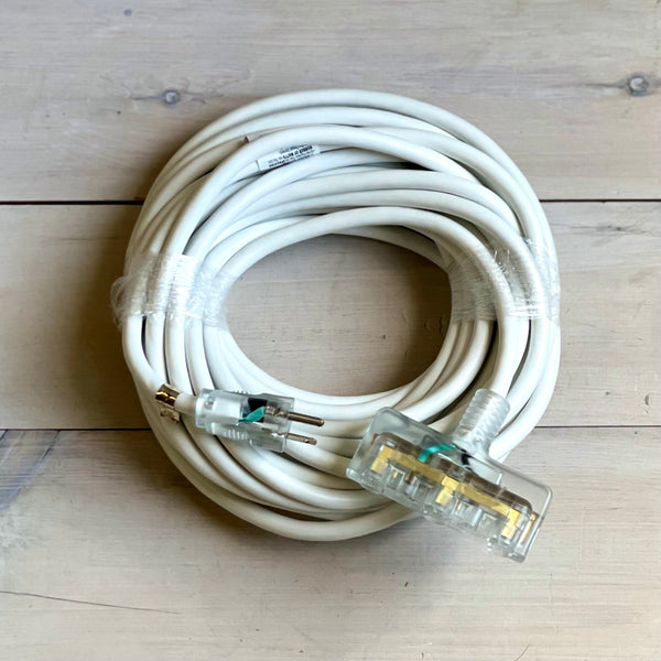 50' 12/3 SJTW White Extension Cord w Lighted Triple Outlet