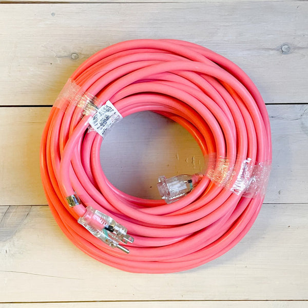 100' 12/3 Fluorescent Pink Extension Cord with Lighted End