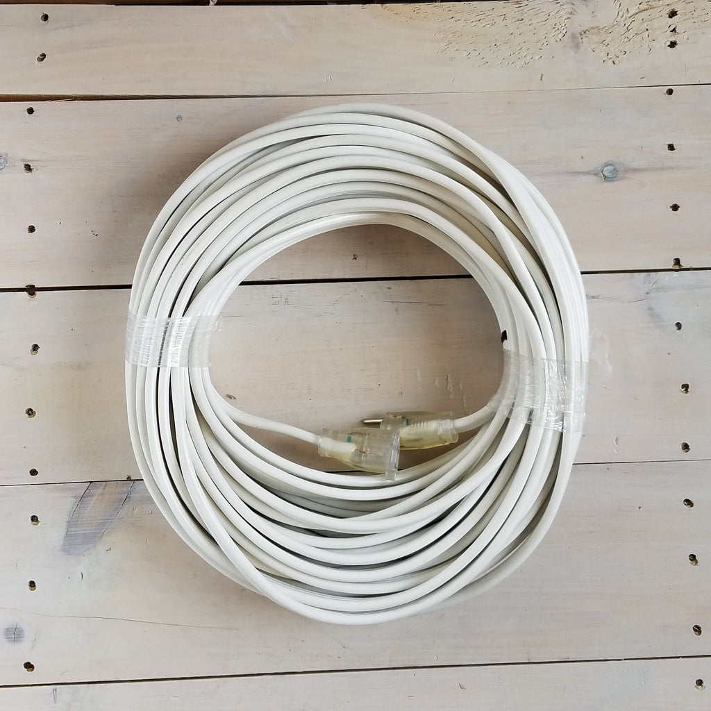 100' 12/3 White Flat Extension Cord with Lighted End