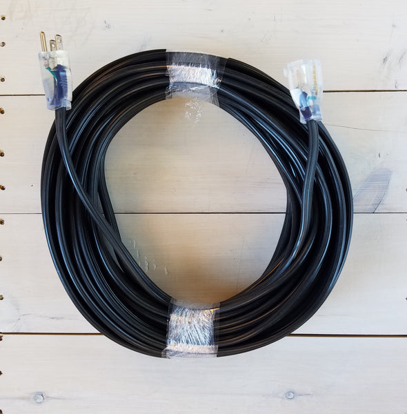 75' 12/3 Black Flat Extension Cord with Lighted End